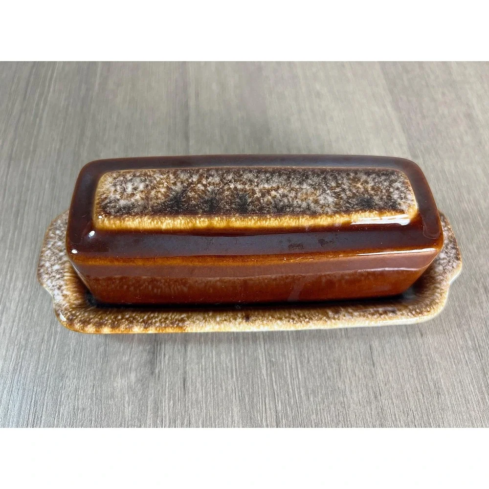 Vintage Hull Brown Drip Glaze Butter Dish USA pottery